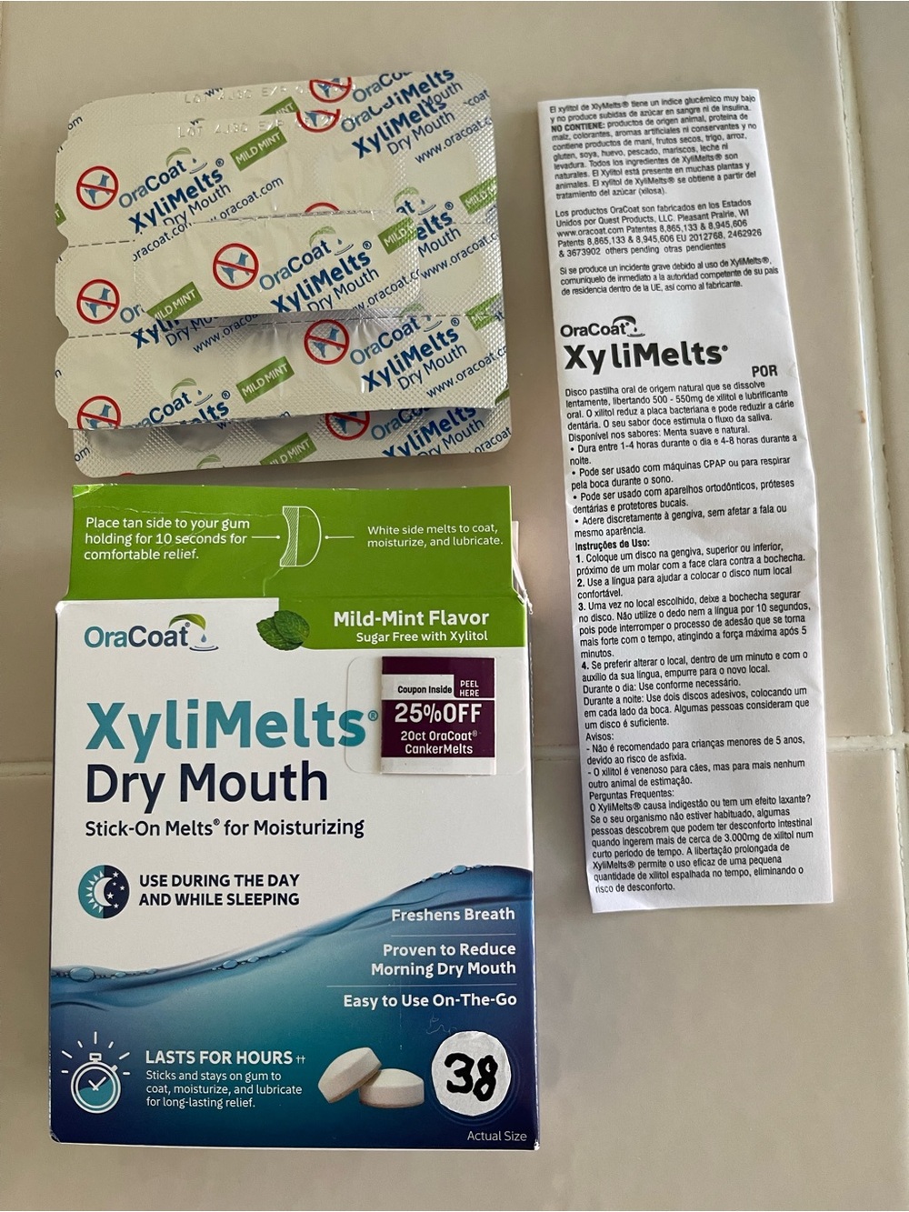 Mild-Mint Dry Mouth Stick-On Melts (38 Count) New open box expiration date 2029